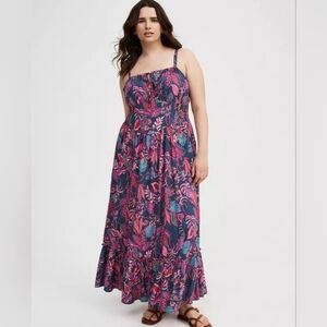 Floral Print Maxi Dress - Pink and Blue